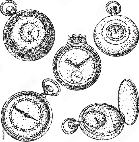 pocket watch set sketch hand drawn vector