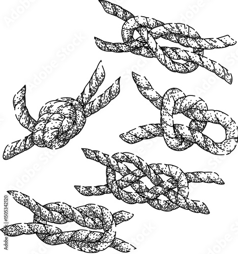 rope knot set sketch hand drawn vector