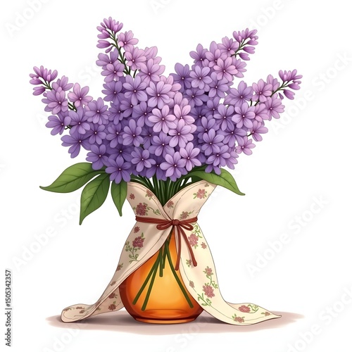 Lavender Lilacs in Frosted Amber Vase: Summer Greeting Card Design