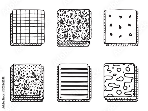 Vector napkin line art sketch for kitchen elements
