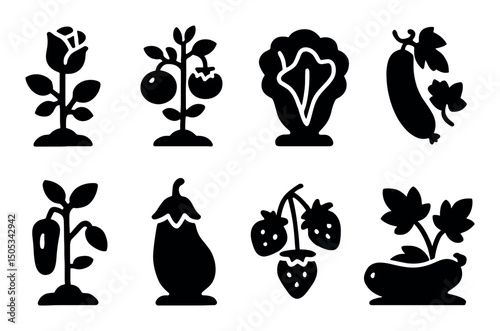 Silhouette icons of various fruits and vegetables