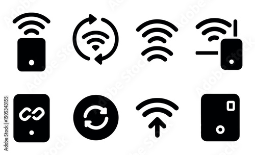 Various wireless connectivity and synchronization icons set