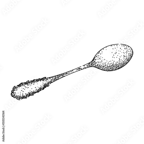 spoon engraved silver sketch hand drawn vector