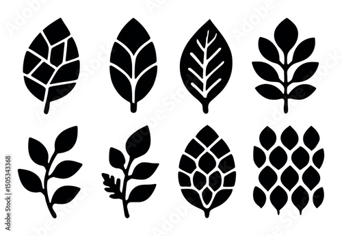 Stylized leaf silhouettes in various organic designs and patterns