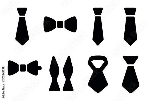 Set of black tie and bow tie icons on white background