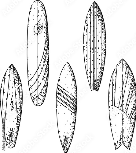 surfboard set sketch hand drawn vector