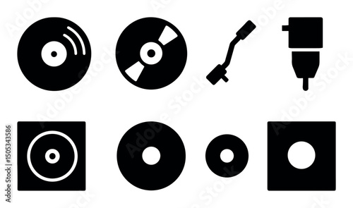 Retro vinyl and cd icons with audio equipment silhouettes