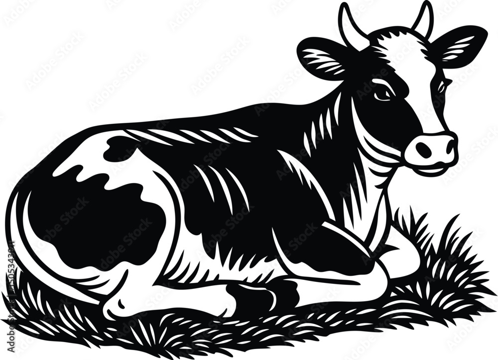 Fototapeta premium Cow Lying Down in Grass