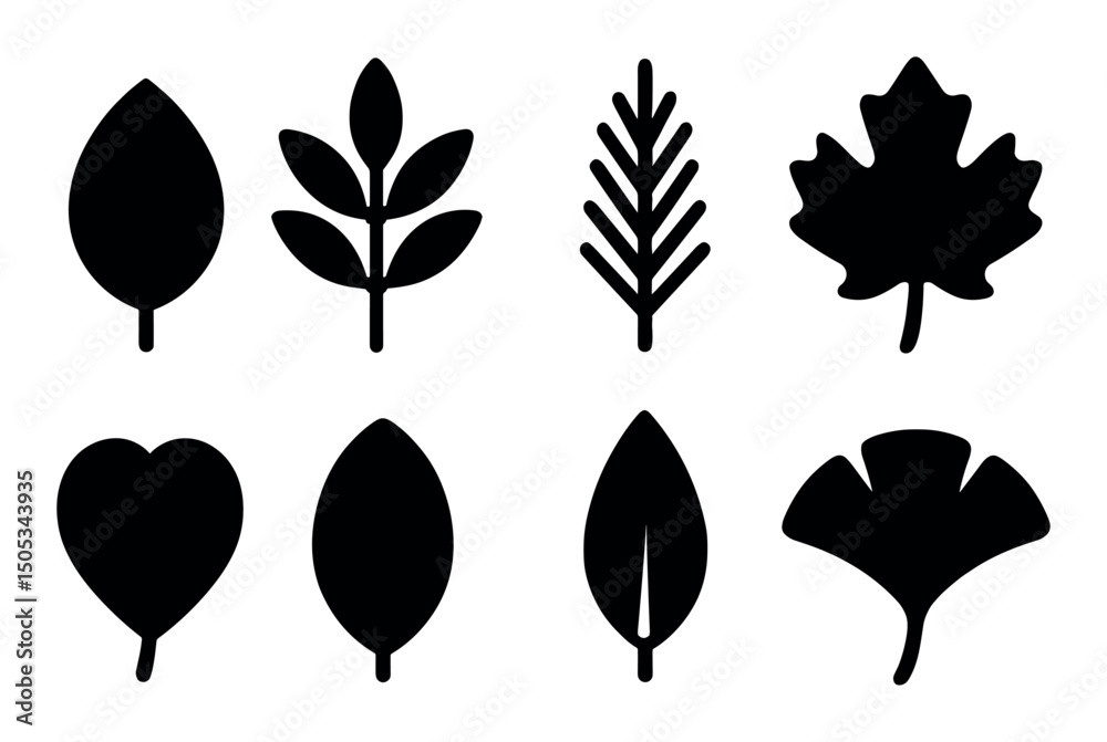 Obraz premium Set of six different leaf silhouettes in various shapes and styles