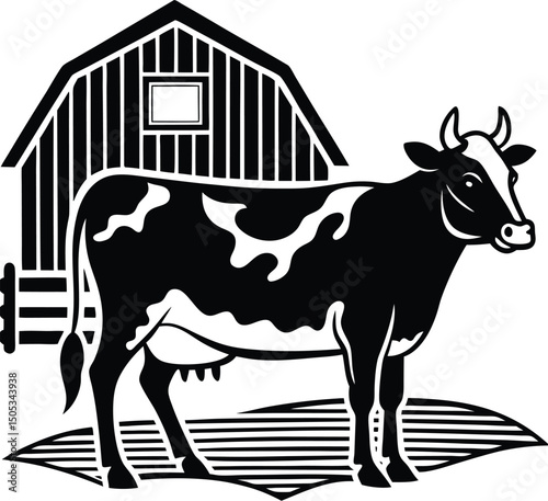 Cow Standing in Front of Barn
