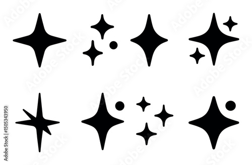 Black sparkle icons collection on white background