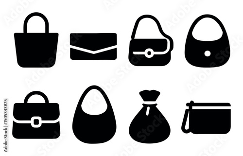 Elegant silhouettes of various handbag styles and designs