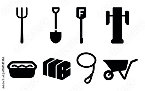 Silhouette garden tools and pet accessories collection icons