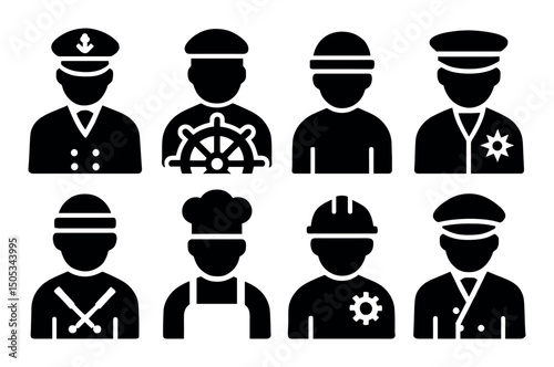 Silhouette icons of various professions and occupations