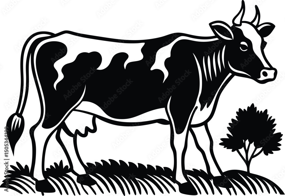 Fototapeta premium Cow Walking in Field