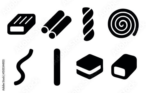 Silhouette icons of various pasta shapes on white background