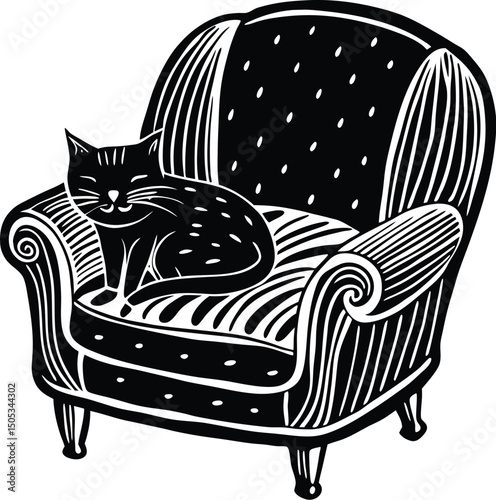 Cozy Armchair with Sleeping Cat