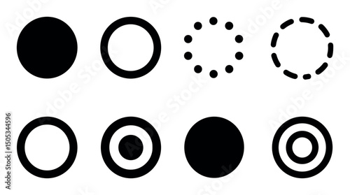 Eight variations of circular shapes with solid and dotted lines