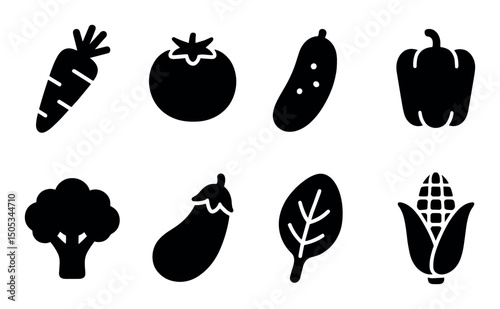 Set of vegetable icons: carrot, tomato, cucumber, pepper, corn