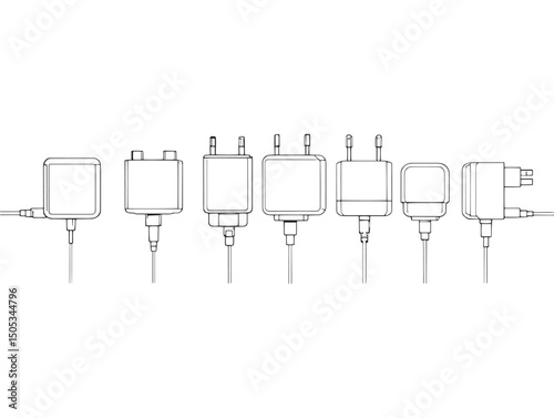 clean minimal phone charger line art style for graphic projects