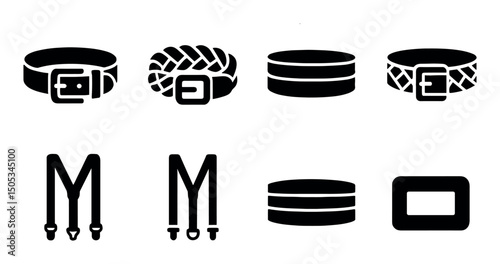 Set of iconic belt and suspender designs in silhouette style