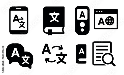 Digital language tools and icons for translation and learning
