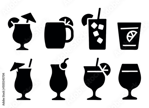 Silhouette icons of various cocktail glasses with garnishes