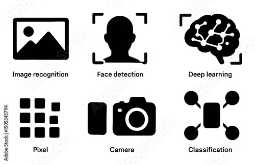Technology icons for ai and image processing in black and white