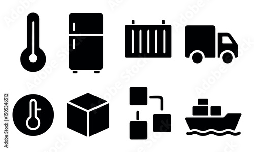 Logistics and temperature control icons: transport, shipping, storage
