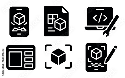 Digital design icons: 3d modeling and code development tools