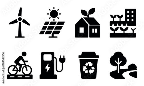 Sustainable energy and eco-friendly living icons collection