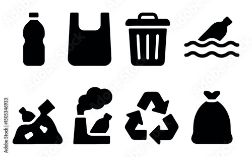 Environmental icons: recycling, pollution, waste management
