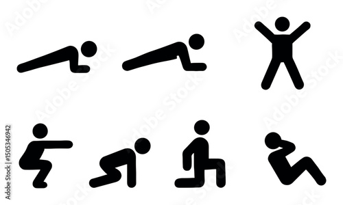 Exercise silhouettes of workout poses for fitness activities