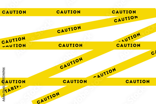 Yellow caution tape with black stripes and text is arranged in a crisscross pattern. The text "CAUTION" is repeated on each section of the tape.

