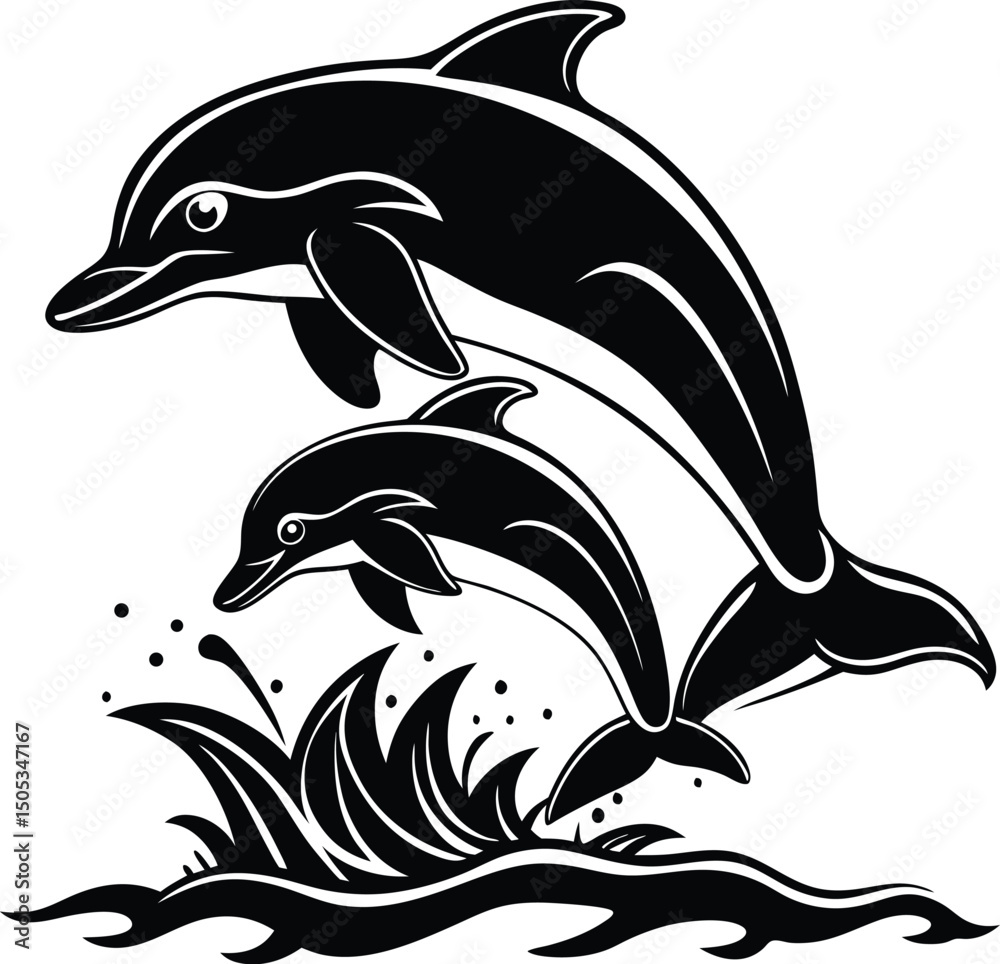 Naklejka premium Dolphin Family Leaping