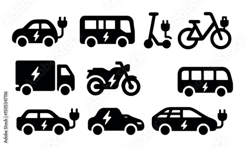 Electric vehicles: cars, bicycles, motorcycles, buses, trucks, scooters