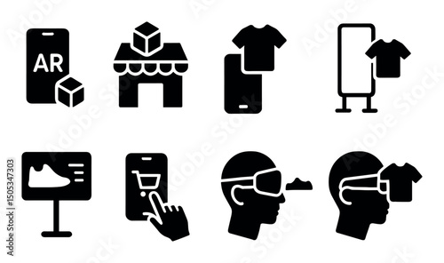 Black icons of ar, shopping, and virtual reality technology