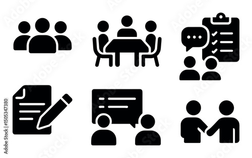 Simple black icons representing communication and collaboration