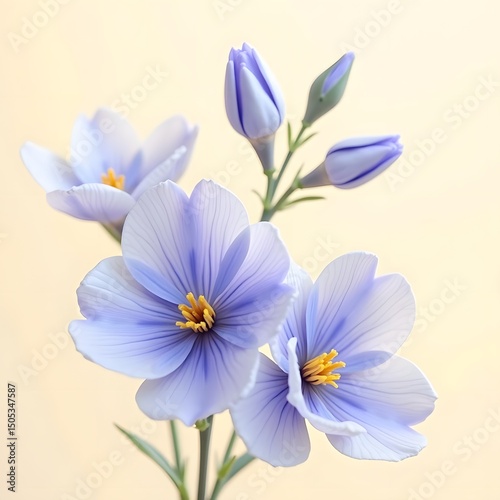 Blue Violets Dancing on Creamy Canvas: A Serene Floral Harmony