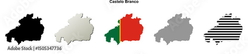 Castelo Branco district blank outline map set