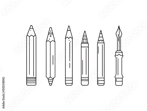 Creative pencils line art illustrations for versatile design projects