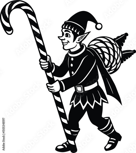 Elf Climbing Ladder to Decorate Tree