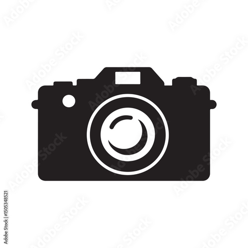 Digital photo camera icon with a focus on photography technology and compact equipment illustration