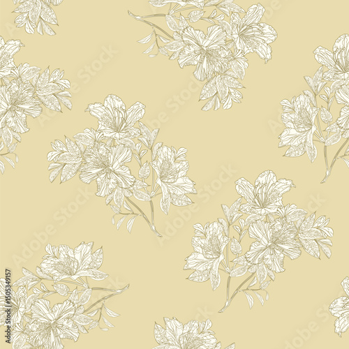 Seamless texture  outline twig flower rhododendron mountain shrub vintage vector illustration editable hand draw