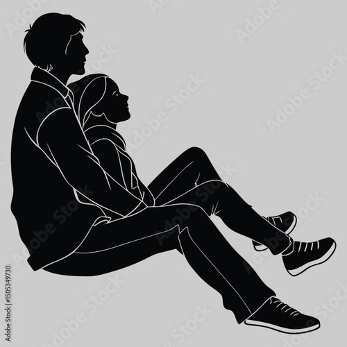 : girlfriend resting her head on boyfriend’s lap silhouette vector design art and illustration