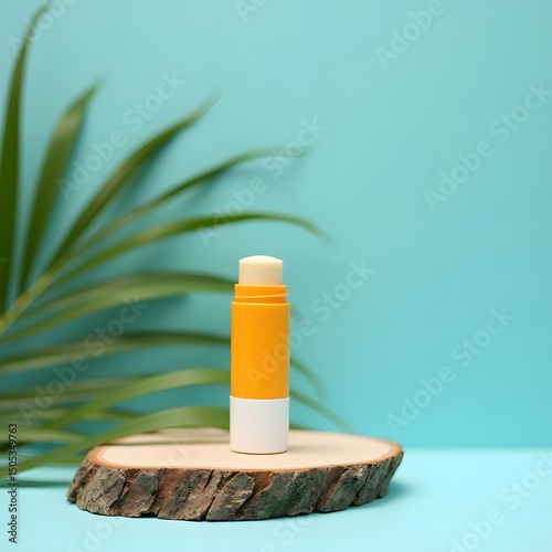Bask in the Sun: Sunblock Stick on Tropical Wooden Stand
