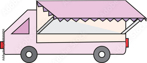 Cute Pastel Food Truck Vector Illustration for Kids Educational Coloring Pages, Street Food Promotions, and Creative Culinary Design Projects