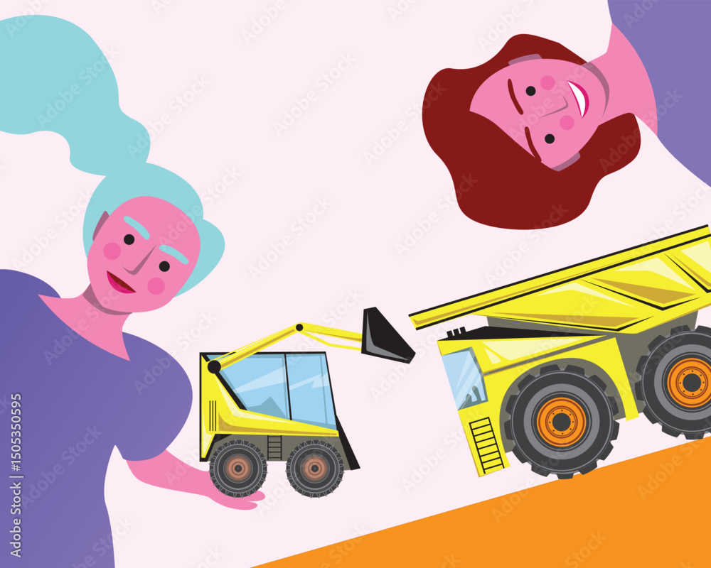 Naklejka premium Cute children playing as Authentic Family, flat vector stock illustration with baby girl