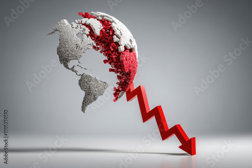 Global economic recession concept representing financial crisis, declining growth, and widespread market impact photo