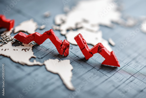 Global economic recession concept representing financial crisis, declining growth, and widespread market impact photo